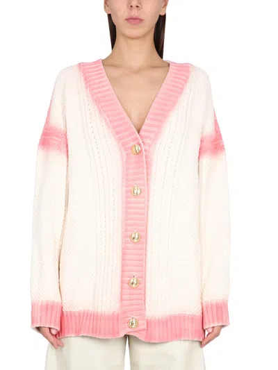 Palm Angels Patent Leather Effect Cardigan In White