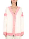 Palm Angels White And Pink Cardigan With Print