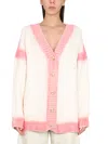 Palm Angels White And Pink Cardigan With Print In Bianco