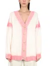 Palm Angels White And Pink Cardigan With Print In White