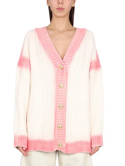 Palm Angels Patent Leather Effect Palm Cardigan In White
