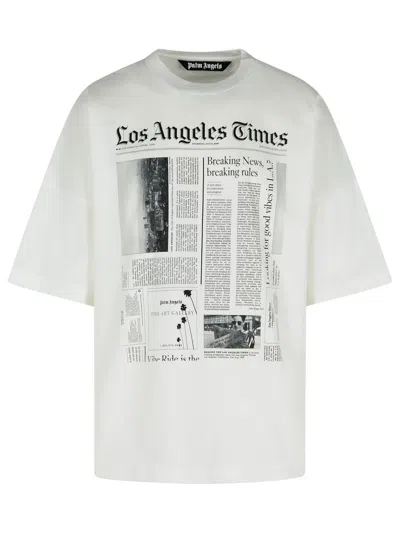 PALM ANGELS PALM ANGELS 'PAXLATIME NEWS' WHITE COTTON T-SHIRT