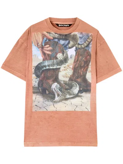 Palm Angels Peach Orange Cotton Dice Print T-shirt For Men In Pink
