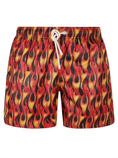 Palm Angels Pin Up Swim Shorts In Red/yellow