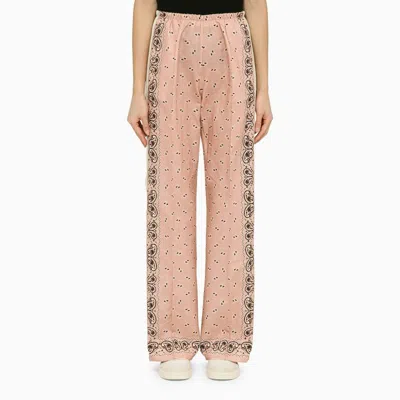 Palm Angels Pink And White Paisley Print Linen And Cotton Trousers For Women