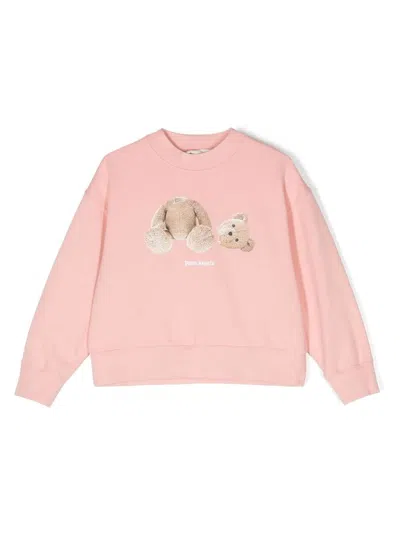 Palm Angels Kids' Pink Bear Crew Neck Sweatshirt