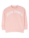 PALM ANGELS PINK CREW NECK SWEATSHIRT WITH CURVED LOGO