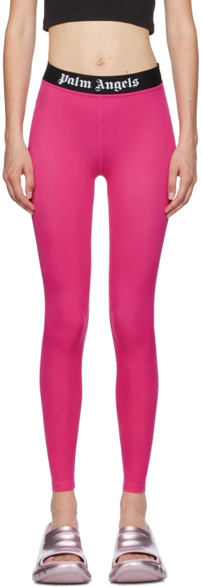 Palm Angels Logo-intarsia Performance Leggings In Pink