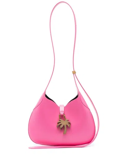 Palm Angels Pink Hobo Bag With Plam Tree Plaque Detail In Leather Woman