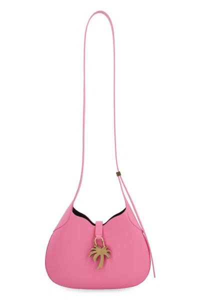 Palm Angels Pink Hobo Bag With Plam Tree Plaque Detail In Leather Woman In Fuxia