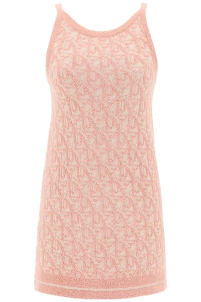 Palm Angels Pink Knit Mini Dress With Monogram Pattern For Women | Ss24