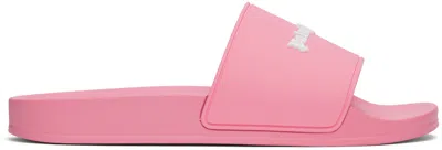 Palm Angels Pink Logo Pool Slides In Fuchsia Fluo F