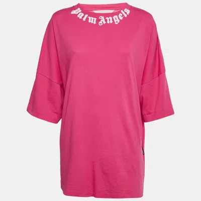 Pre-owned Palm Angels Pink Logo Print Cotton Oversized Shirt L