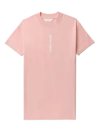 Palm Angels Kids' Pink Maxi T-shirt Dress With Front And Back Logo