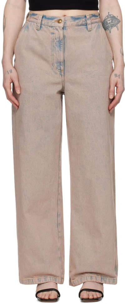 Palm Angels Pink Overdyed Jeans In Brown