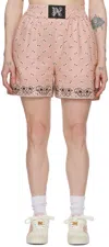 Palm Angels Printed Pattern Linen Blend Shorts In Pink Black