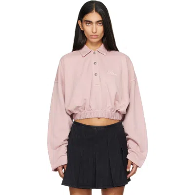 Palm Angels Pink Palm Sway Cropped Long Sleeve Polo In Neutral