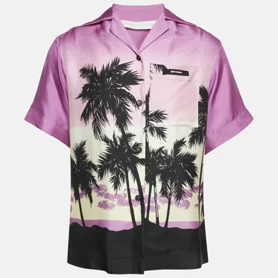 Pre-owned Palm Angels Pink Printed Silk Button Front Shirt Xs