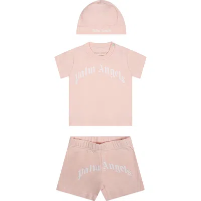 Palm Angels Pink Suit For Baby Girl With Logo