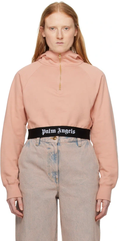 Palm Angels Logo Tape Zipped Cotton Hoodie In Pink