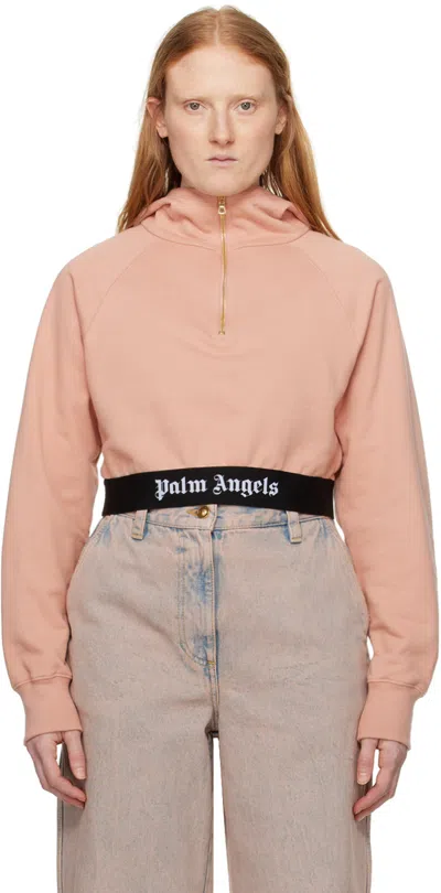 Palm Angels Logo Tape Zipped Cotton Hoodie In Pink Black