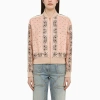 Palm Angels Pink\/white Linen Blend Print Bomber Jacket In Rosa