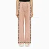 PALM ANGELS PALM ANGELS PINK/WHITE LINEN BLEND PRINT TROUSERS