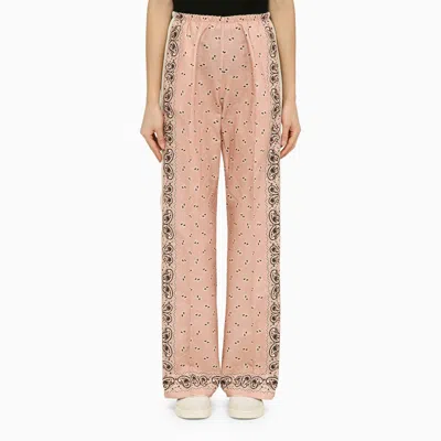 PALM ANGELS PALM ANGELS PINK/WHITE LINEN BLEND PRINT TROUSERS