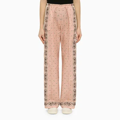 PALM ANGELS PALM ANGELS PINK/WHITE LINEN BLEND PRINT TROUSERS WOMEN