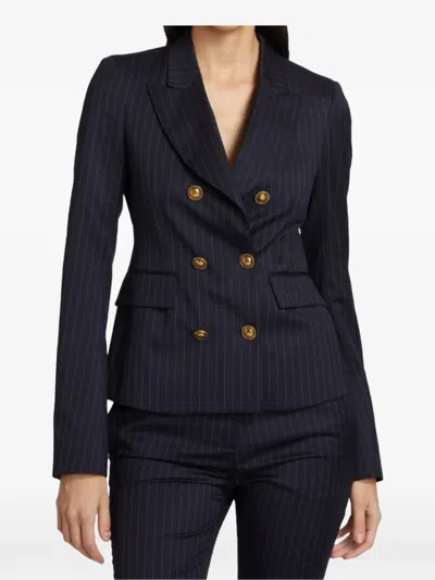 Palm Angels Pinstripe Double-breasted Blazer In Blue