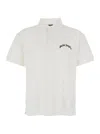 Palm Angels White Polo Shirt With Classic Collar And Logo On The Front In Metallic