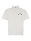 Palm Angels White Polo Shirt With Classic Collar And Logo On The Front In Metallic