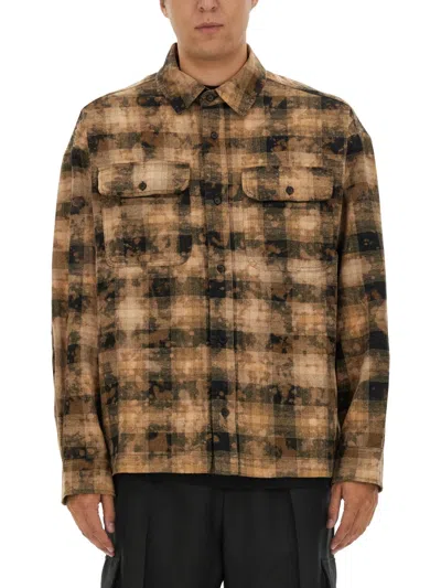 Palm Angels Plaid Button-up Shirt In Brown