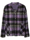 Palm Angels Over Shirt In Violet Check Wool In Purple