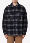Palm Angels Plaid Check Studded Wool Overshirt In Blue