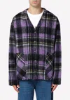 Palm Angels Over Shirt In Violet Check Wool In Purple
