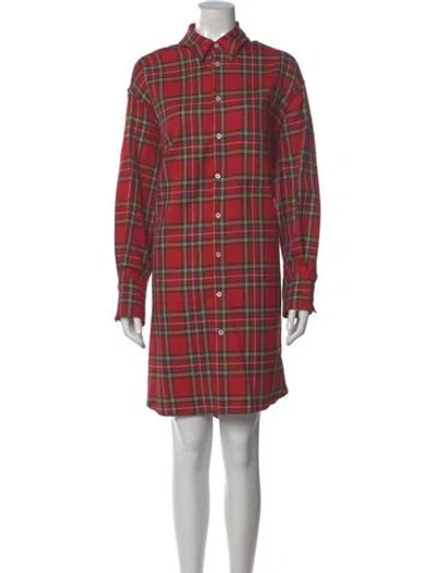 Pre-owned Palm Angels Plaid Print Knee-length Dress In Red