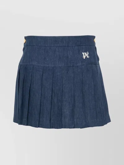 Palm Angels Logo-embroidered Pleated Skirt In Blue