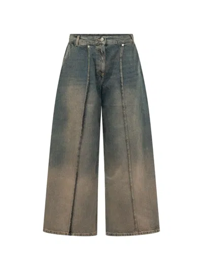 Palm Angels Pleated Wide-leg Jeans In Blue