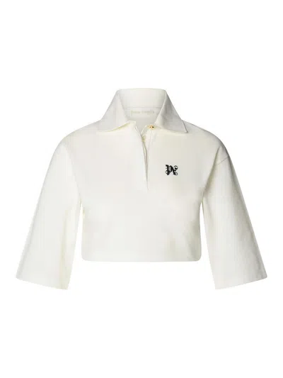 Palm Angels White Cotton Crop Polo Shirt