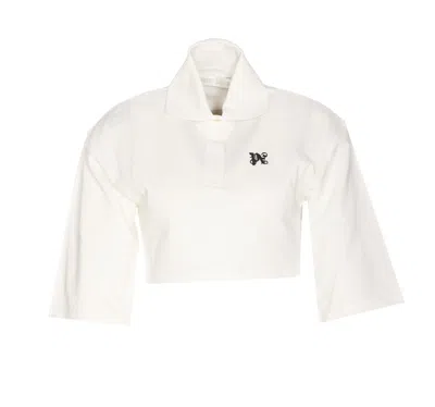 Palm Angels Polo Crop Monogram In Bianco