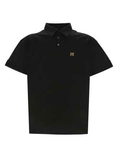 Palm Angels Monogram Pin Cotton Polo Shirt In Black