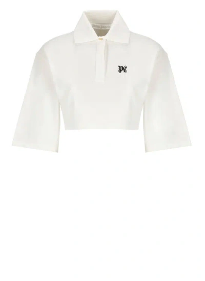 Palm Angels Monogram Cropped Polo In White/black