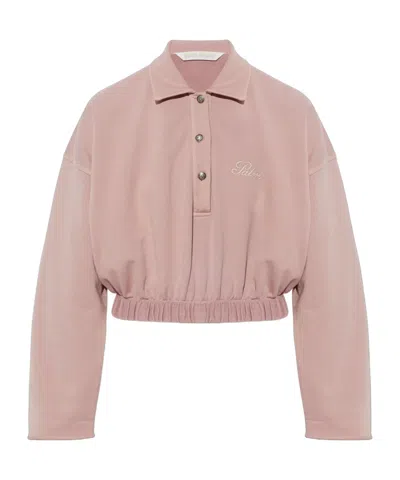 Palm Angels Cropped Long-sleeve Polo Shirt In Pink