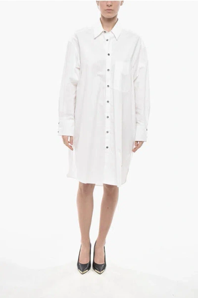 Palm Angels Poplin Shirt Dress With Printed Back Logo In White