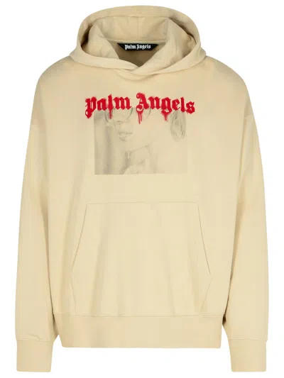 Palm Angels 'portrait' Beige Cotton Sweatshirt