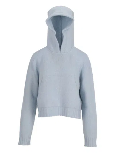 Palm Angels Pouch-pocket Knitted Hoodie In Blue