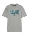 Palm Angels Grey Crewneck T-shirt With College Style Logo On The Front In Cotton Man In Gray