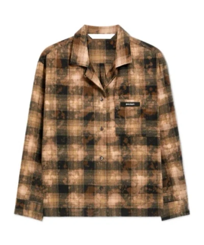 Palm Angels Brown Curved Logo Check Shirt In Marrón