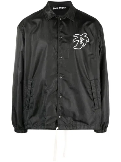 Palm Angels Printed Coach Jacket In Black